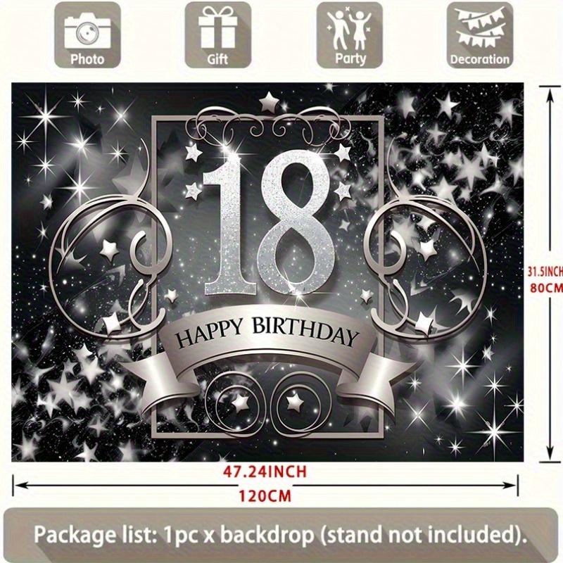 Black Golden 18th Birthday Party Banner, Glitter Number 18 Polyester Backdrop for Home