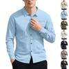 Soft and Comfortable Men's Collar Pocket Solid Color Button Up Cardigan Long Sleeved Linen Top Suitable for Daily Leisure