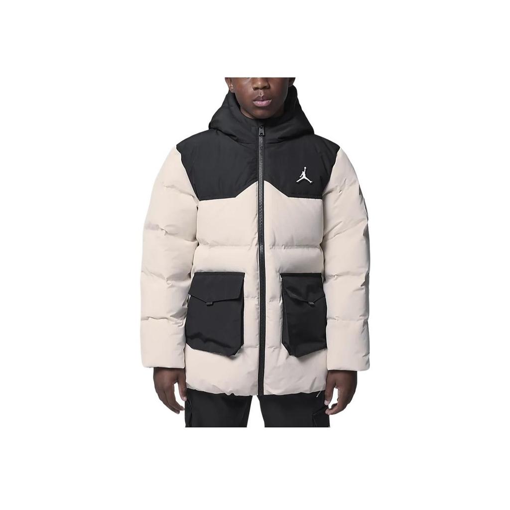 Jordan Logo Waterproof Warm Hooded Down Jacket Kids Outerwear Light-Brown HQ7095-271