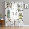 Five Different Owls Sitting On The Tree Brunches Tulle Sheer Curtains for Living Room Kitchen Decoration Voile Organza Curtains