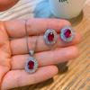 Huamei Jewelry Pigeon Blood Ruby Necklace Exaggerated Color Treasure S925 Silver Needle Earrings Banquet Jewelry Set
