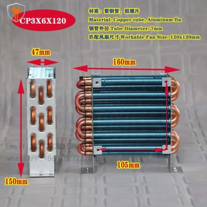 Миниатюрный медно-трубчатый оребренный радиатор CP3x6x120 с вентилятором, испаритель холодильника, воздушное охлаждение