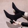 Autumn And Winter Fashion Black Pointed Breathable Coarse Heel Women'S Boots For Height Increase And Slimming Short Leg Boots