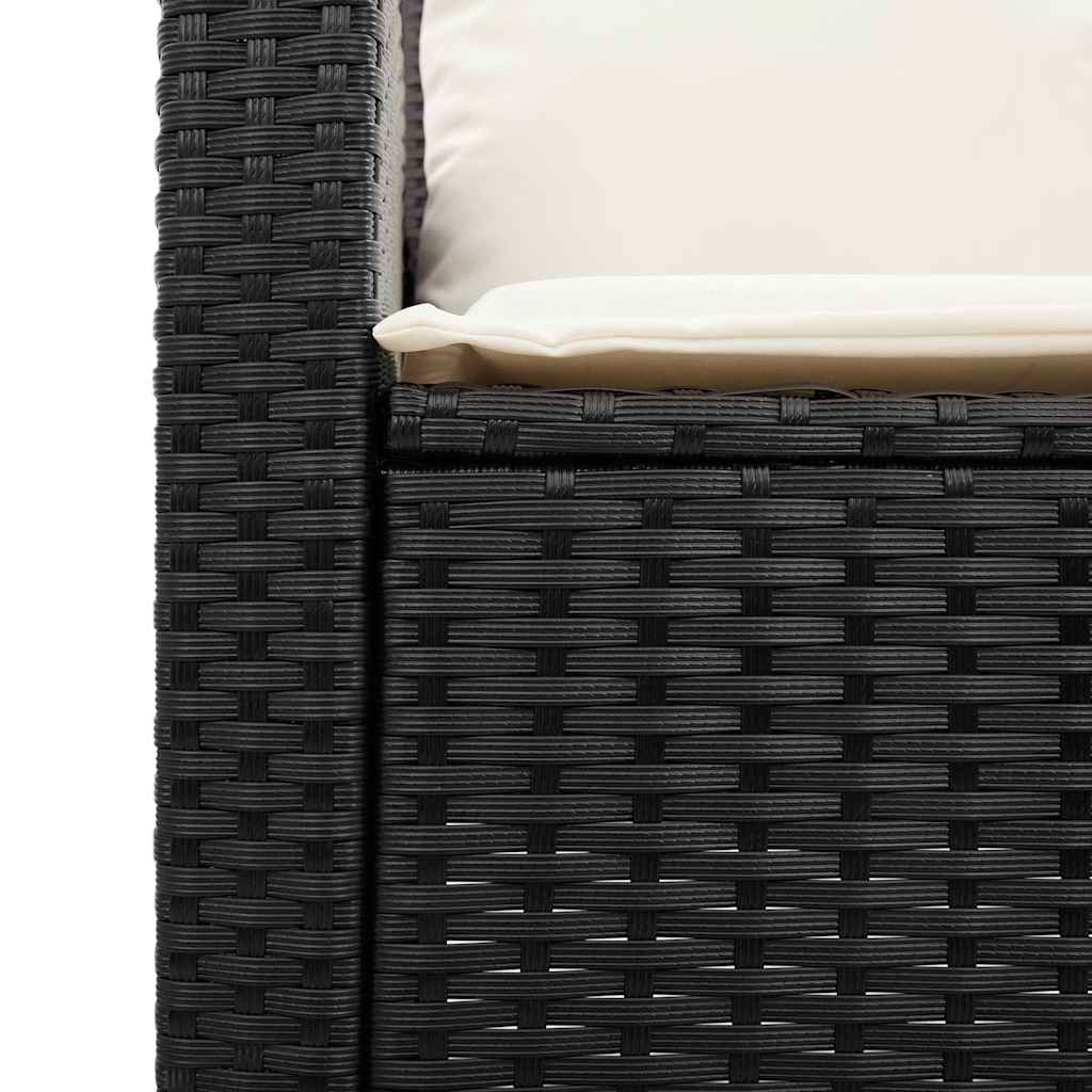 3 Seater Garden Sofa with Cushions & Table Black Poly Rattan