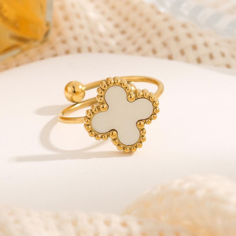 New Four-Leaf Clover Women's Titanium Steel Ring Opening Adjustable Finger Ring Small Design Sense Of Jewellery