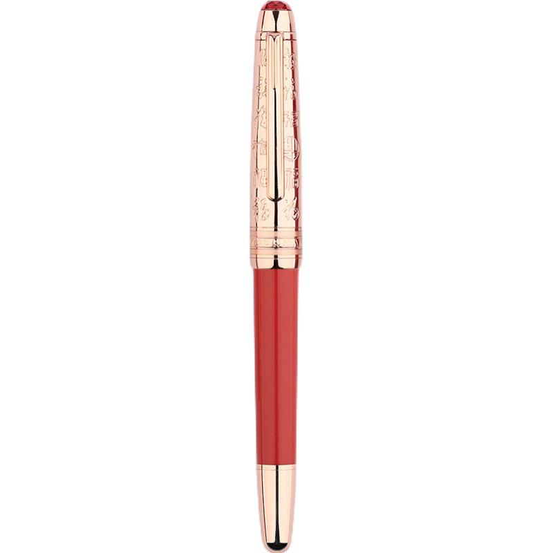MoonMan P135 Fountain Pen, Fine Nib, Fu Character, Limited Edition Gift Box, Red Rose Gold Unisex
