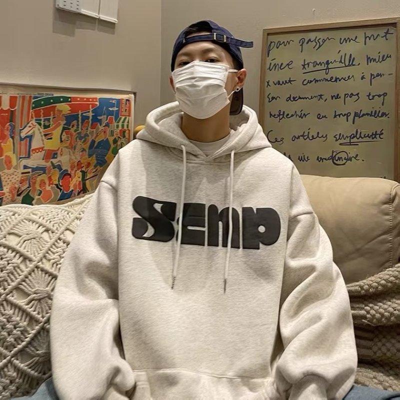 Hooded Sweatshirt Men's Monogram Print Casual Hoodie Teen Trend Sporty Loose