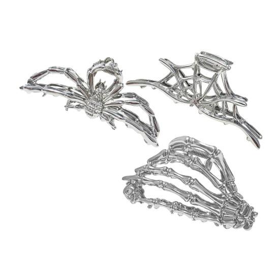 3 шт. Женские заколки для волос в форме паука, летучей мыши, черепа, руки, заколки для волос с противоскользящими зубцами, заколки для волос на затылок, аксессуары для укладки волос