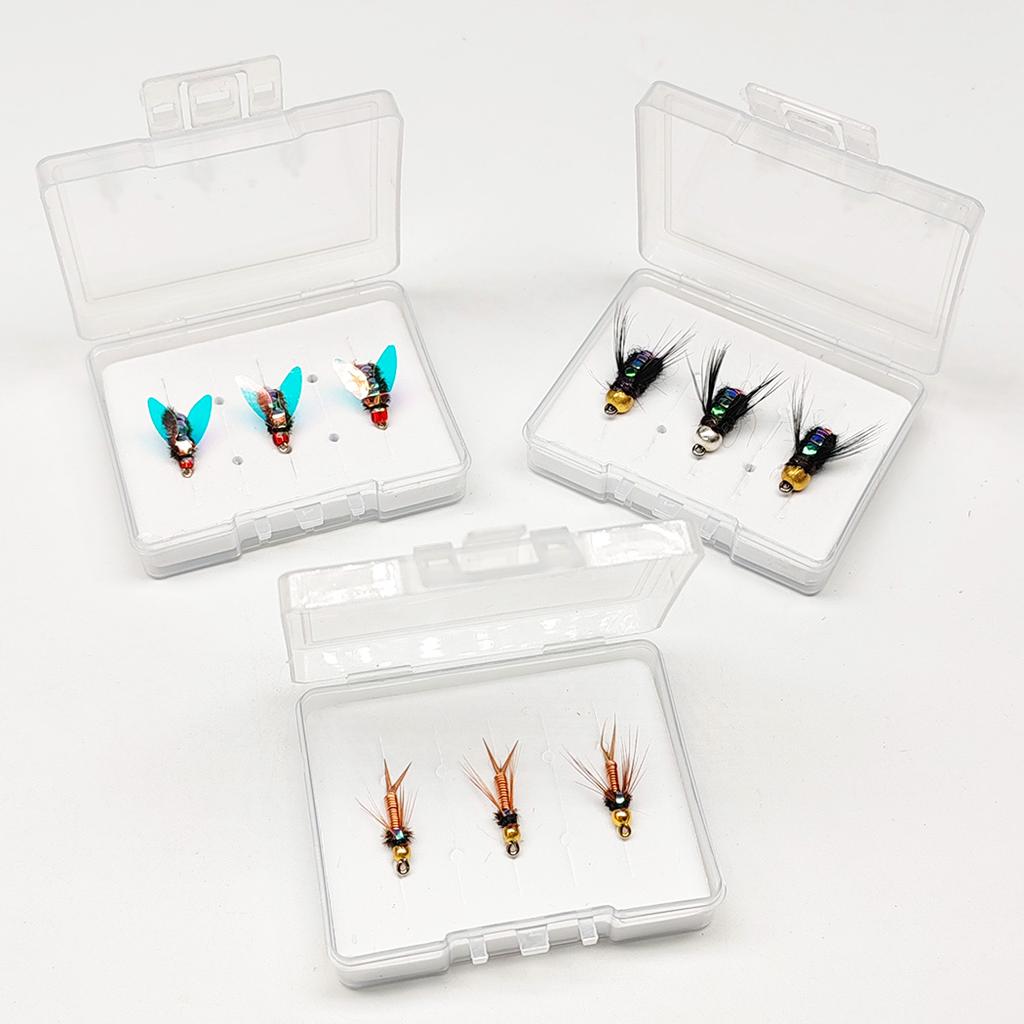 Fly Fishing Flies 9Pcs-3 Boxs Bundle Artificial 3 different styles Wet Flies Bait for Freshwater and Seawater for Fishing Trout/Perch Fishing Lure