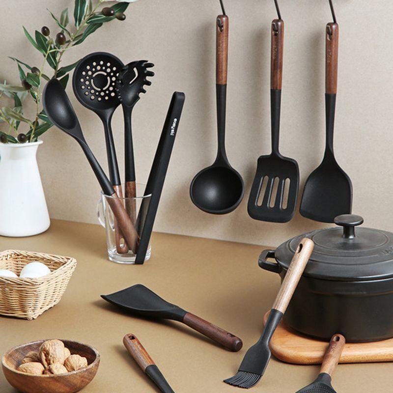 Katewaltz Easysilly Lunoa Stir-frying Spoon with Wood Handle Silicone Cooking Utensils