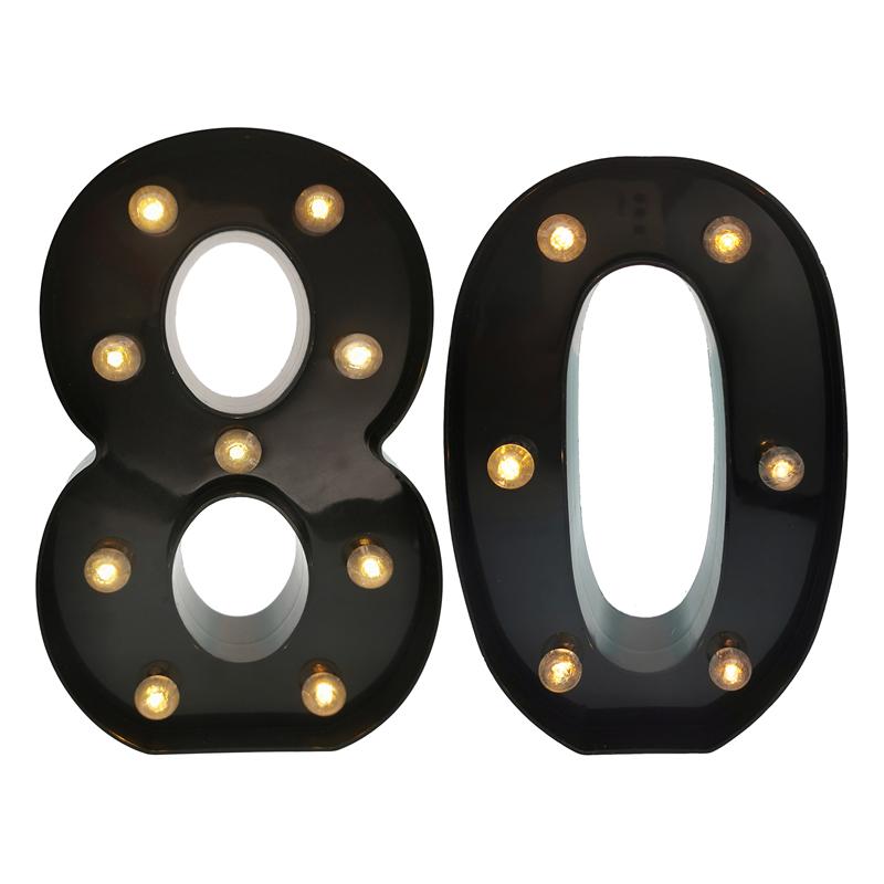 2Pcs 18 21st 30th 40th 50th 60th Black Number LED String Night Light Lamp Happy Adult Birthday Anniversary Party Decoration