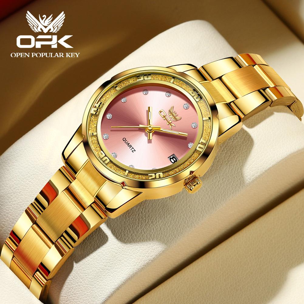OPK Fashion Luxury Quartz Watch For Women Zircon Scales Ladies Waterproof Luminous Calendar Women's Watches