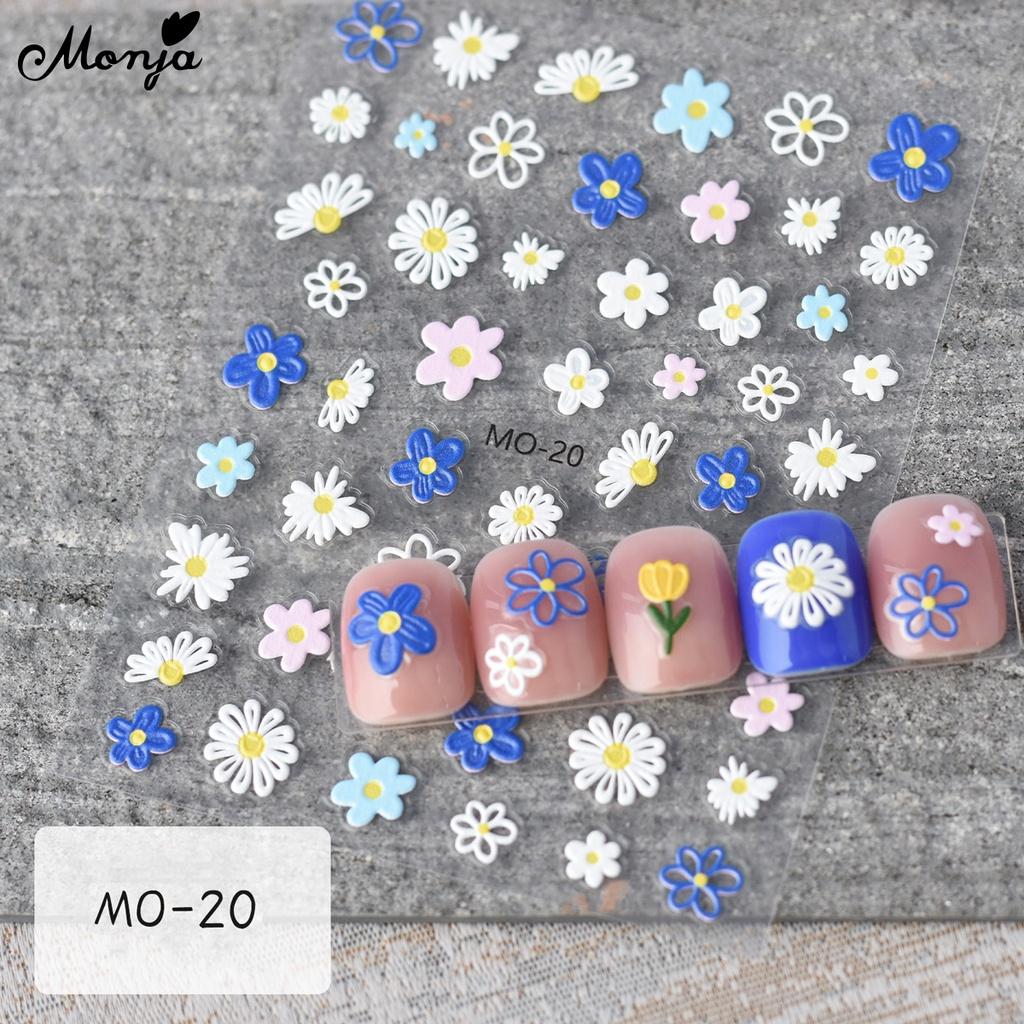 monja 6 вариантов 5D наклейки для ногтей Симпатичные тисненые цветочные серии Рельефы Клейкие наклейки Цветочный узор в виде листьев Аппликация «Белый кролик и облака»
