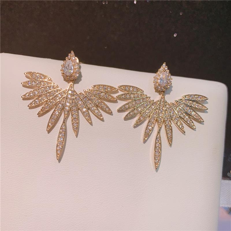 Fashion Shiny Zircon Wing Symmetrical Stud Earrings Exquisite Gold Silver Color Party Jewelry For Women
