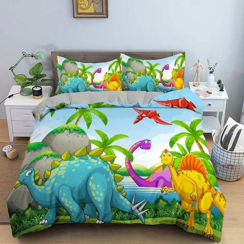 Cartoon Dinosaur Duvet Cover King Queen Size Jurassic World Theme Bedding Set Kids Ancient Animals 2/3pcs Polyester Quilt Cover