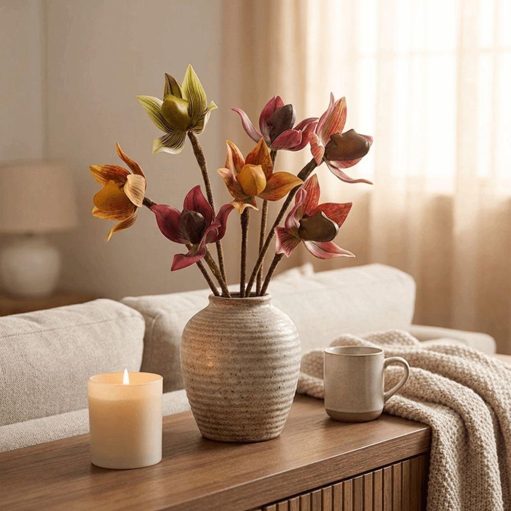 Lifelike Artificial Slipper Orchid Real Touch Imperial Slipper Orchid  Home Restaurant