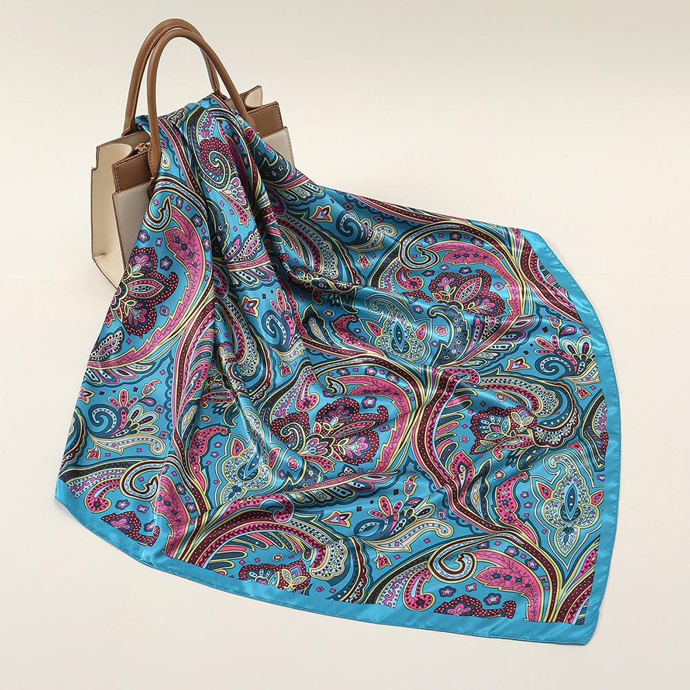 New European and American Printed Silk Square Scarf Fashion Women's Versatile Bag Headscarf Professional Scarf Silk Scarf
