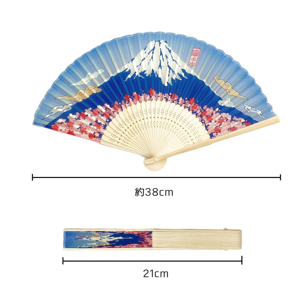 Kyosuke Silk Folding Fan with Cherry Blossom and Fuji and Souvenir from Japanese Gift Pouch, Mt. Design, Approx. 21cm, Men's Women's, Overseas, Goods,
