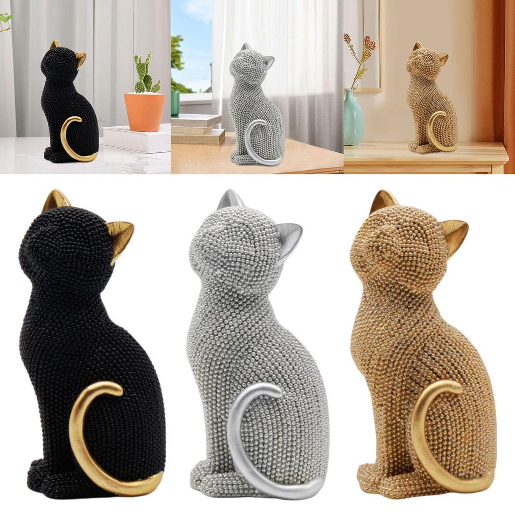 Cat Statue Collectible Tabletop Ornament for Living Room New Year Office