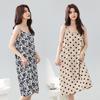 Summer Thin Cotton Silk Slip Nightdress Female Black Polka Dot Base Skirt Long Pajamas Female Sleepshirt
