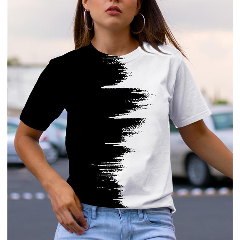 Woman Yellow Color Tshirt Blue Contrast 3d Print Tees Women Streetwear Short Sleeve Y2k Top Harajuku Ladies Oversized T Shirts