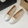 French Retro Silver Soft-soled Single Shoes Women's Shoes Summer Ladyshoes Evening Bow Flats Golden Mother Shoes