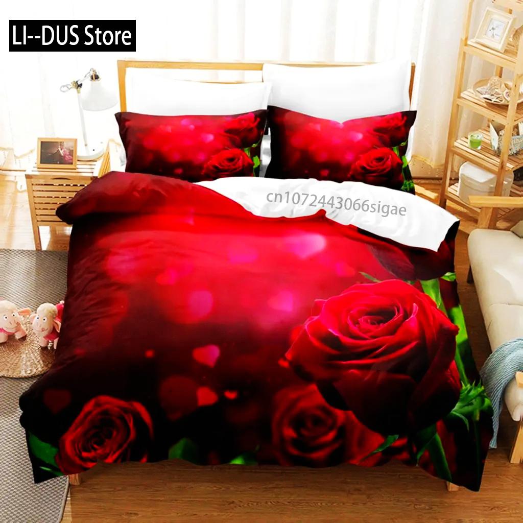 Комплект пододеяльников с красными цветами, размер фулл, пододеяльник с розами 240x220см 260x240см, постельные комплекты 3 предмета 2 предмета, кинг, квин, односпальный, двуспальный