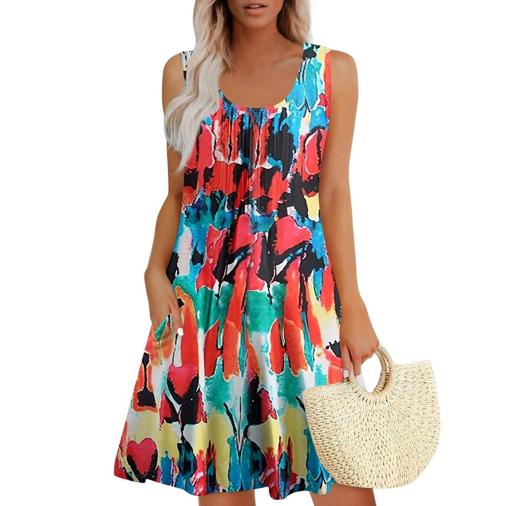 Womens Summer Dresses Loose  Sleeveless Sundresses Dress With Pockets