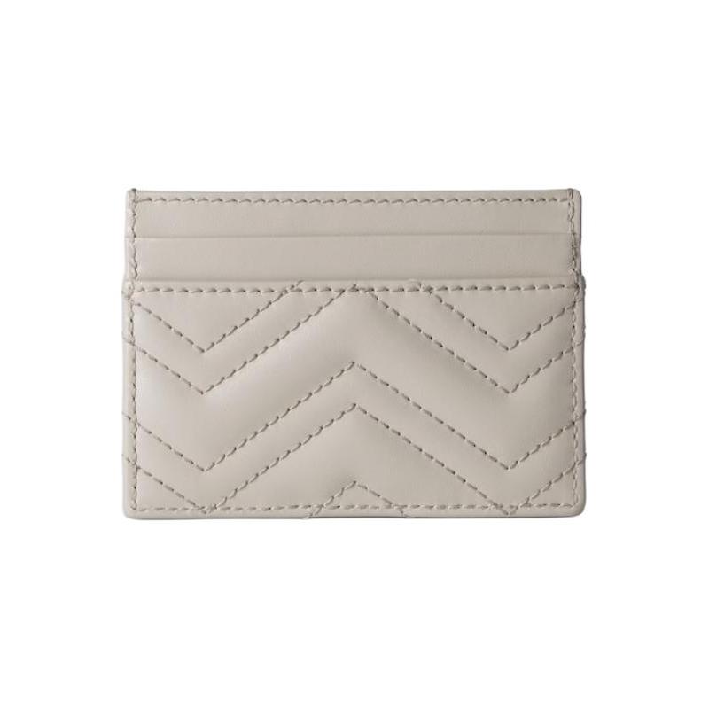 Gucci GG Marmont distressed gold logo leather card holder women's light beige