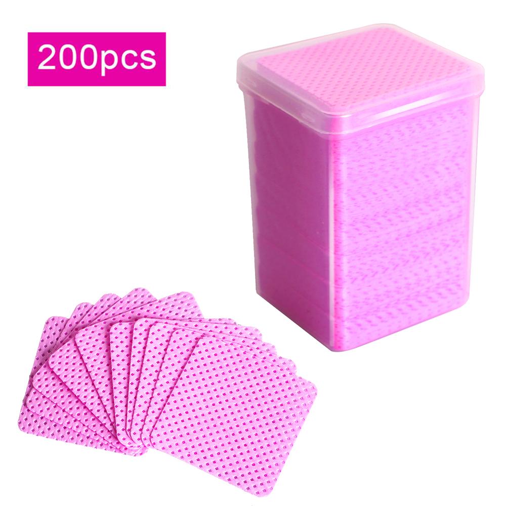 200pcs Lint Free Wipes Non-Woven Nail Polish Remover Pads Soft for Nails Eyelash Extensions Lash Glue Pink Wipes Packed in Case