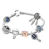 SS925 Travel Elements Dream Catcher Family Tree Camera Beaded Pendant Snake Bracelet Romantic and Beautiful Jewelry Blue Tone