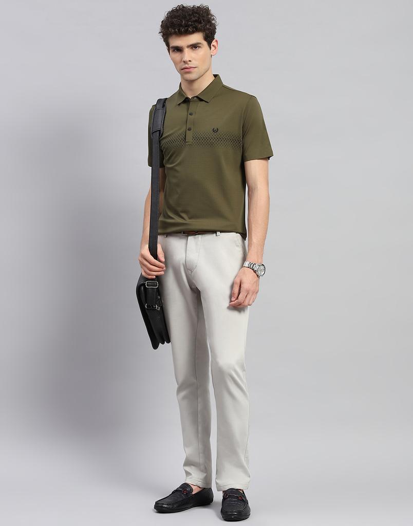 MONTE CARLO Mens Olive Printed Polo Neck Half Sleeve T-shirt