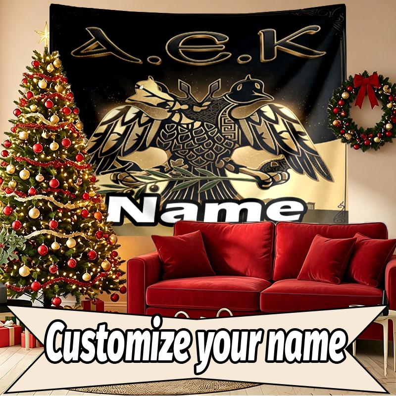 Custom Name Personalized AEK Athens FC Print Tapestry, Wall Art Decor, Bedroom, Dorm, Apartment, LivingRoom, Party Backdrop, Gift for Birthday