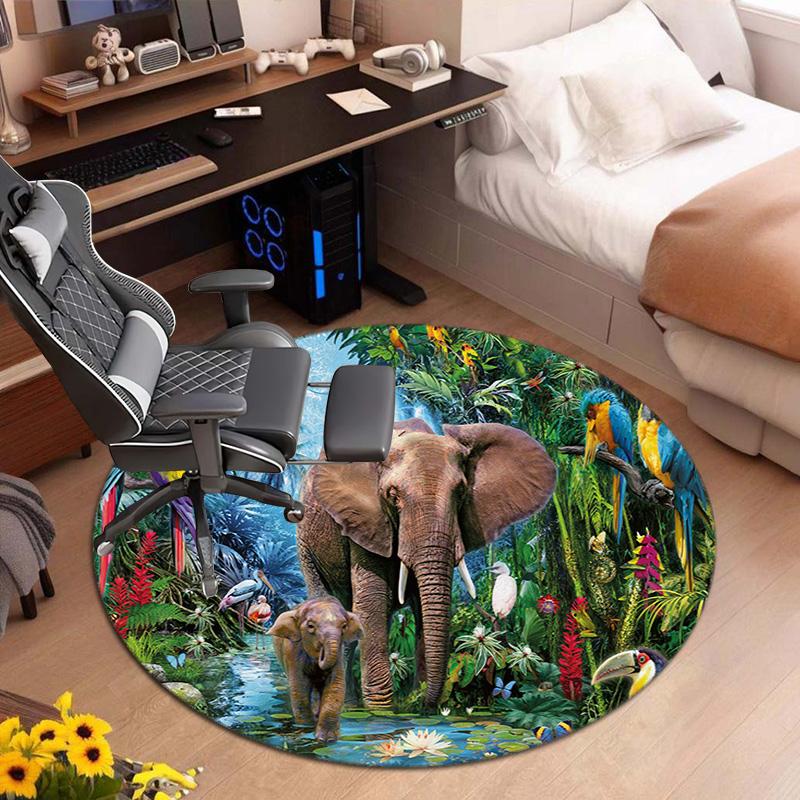 1Pc Elephant Circular Print Rug - home decoration Carpet For Living Room Bedroom Flooring Computer Chair Area Rug