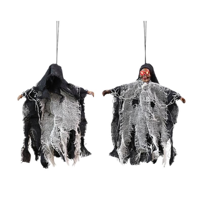 Witch Skeleton Hanging Ornament with Light up Eye Halloween Ghostly Witch Ceiling Decoration for Doorway Patios Garden
