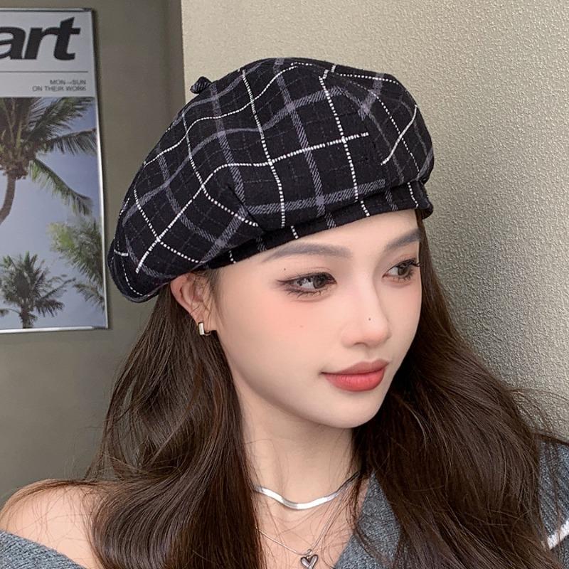 Винтажная клетчатая шляпа-берет на осень-зиму, повседневная шляпа художника для женщин, простая шерстяная шляпа-берет