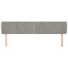 Tête de lit - Avec oreilles - Velours doux - Gris clair - 203 x 23 x 78/88 cm
