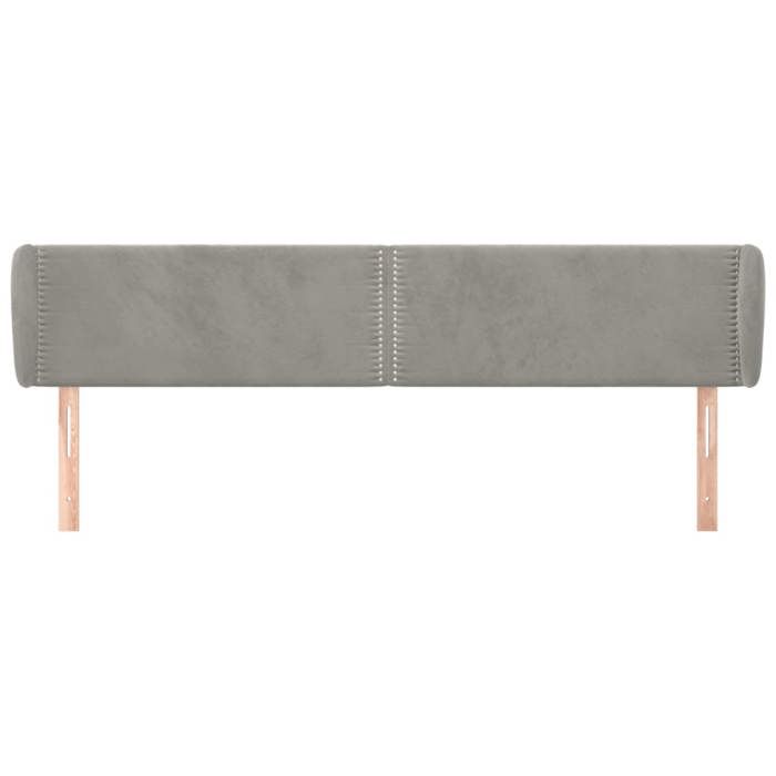 Tête de lit - Avec oreilles - Velours doux - Gris clair - 203 x 23 x 78/88 cm