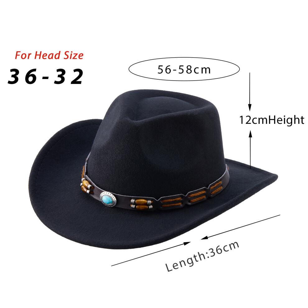 (One Size, Black) Western Cowboy Hat for Women Men Bohemian Cowgirl Hat with Beads Trim Outdoor Sun Hat