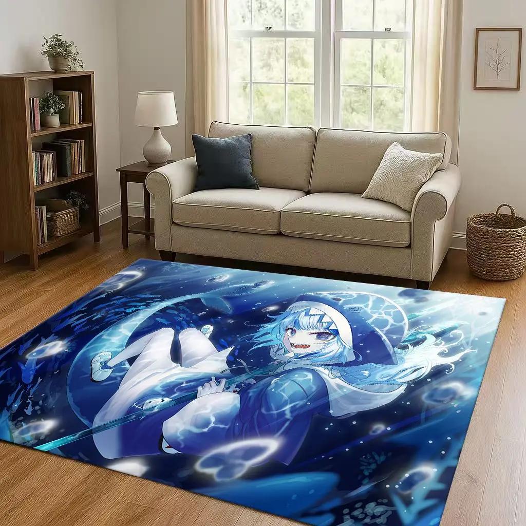 HD Anime Gawr Gura Hololive Cartoon Cute Girl Living Room Non-Slip Area Rug Carpet For Bedroom Playroom Sofa,Home Decor Doormat