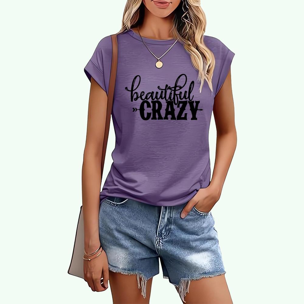 Women Fashion Letter Print T-shirt Sring&summer Casual Short Sleeve Top Ladies Round Neck Tee Shirt