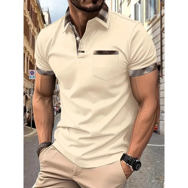Мужская повседневная рубашка поло с нагрудным карманом, лацканами, пуговицами, деловая универсальная футболка с цветными блоками, рубашки поло с коротким рукавом для мужчин