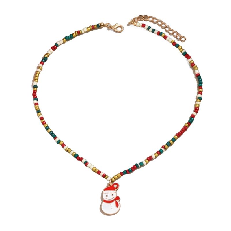 Rice Beads Christmas Tree Necklace Handmade Christmas Necklace for Women Colorful Beads and Festive Ornament Charm