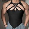 Summer Men Bandage Strap Sleeveless Fitted Tank Tops Undershirts