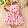 Girls' Dress Summer Children's Princess Plaid Halter Strawberry Print Garden Dress + Bag