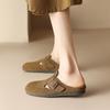 Мода 2025 Новые летние женские мюли из коровьей замши, женская обувь с круглым носком и закрытым носком, слипоны, женские сандалии, ретро-современные шлепанцы