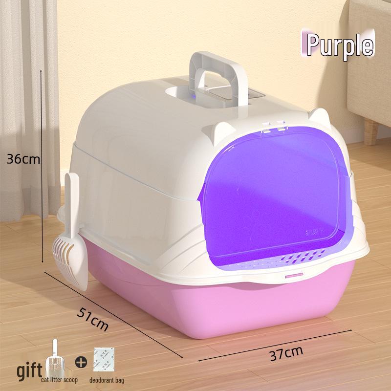 Extra Large Enclosed Cat Litter Box with Handle - Anti-Splash, Odor-Proof Design.