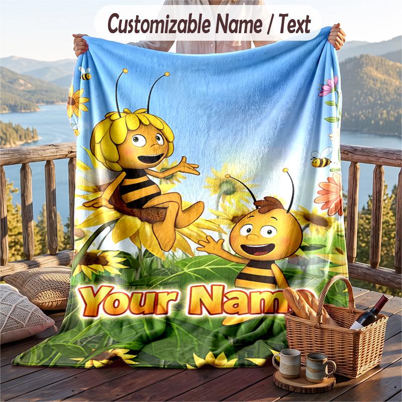 Bing Bunny Flannel Blanket, Personalized Custom Name Text, Soft Warm Plush Throw Blanket For Gift
