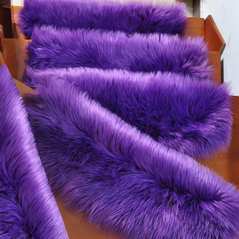 1pc Soft Stair Step Mat Fuax Fur Step Rug Plush Floor Mat Glue-Free Self-Adhesive Thickened Silent Carpet Machine Washable