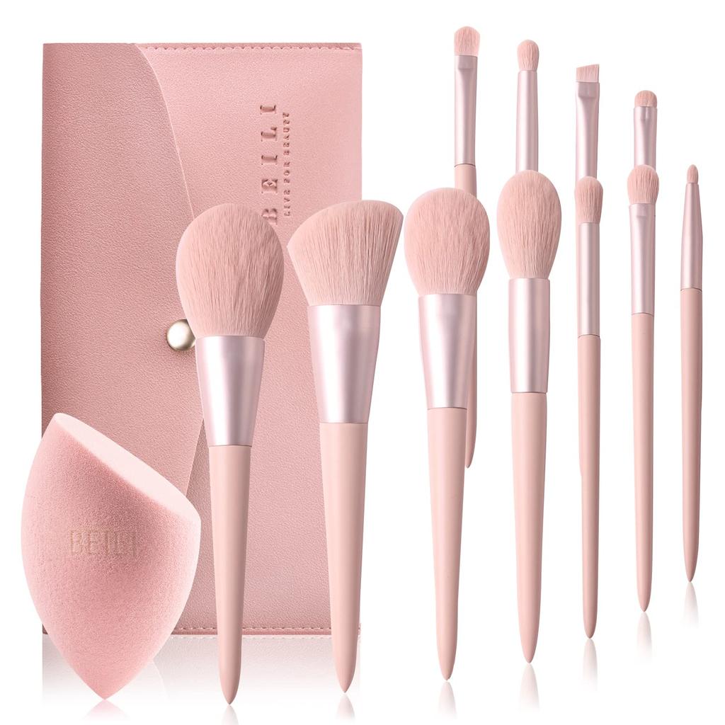 BEILI 11 Pcs Pink Makeup Brushes Set Eyebrow Eyelash Powder Synthetic Foundation Brushes Makeup Cosmetics Beauty Make Up Brushes Kit With Bag